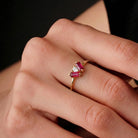 14K Gold Baguette Ring Pink Stone Trio Minimal Elegant Jewelry for Women