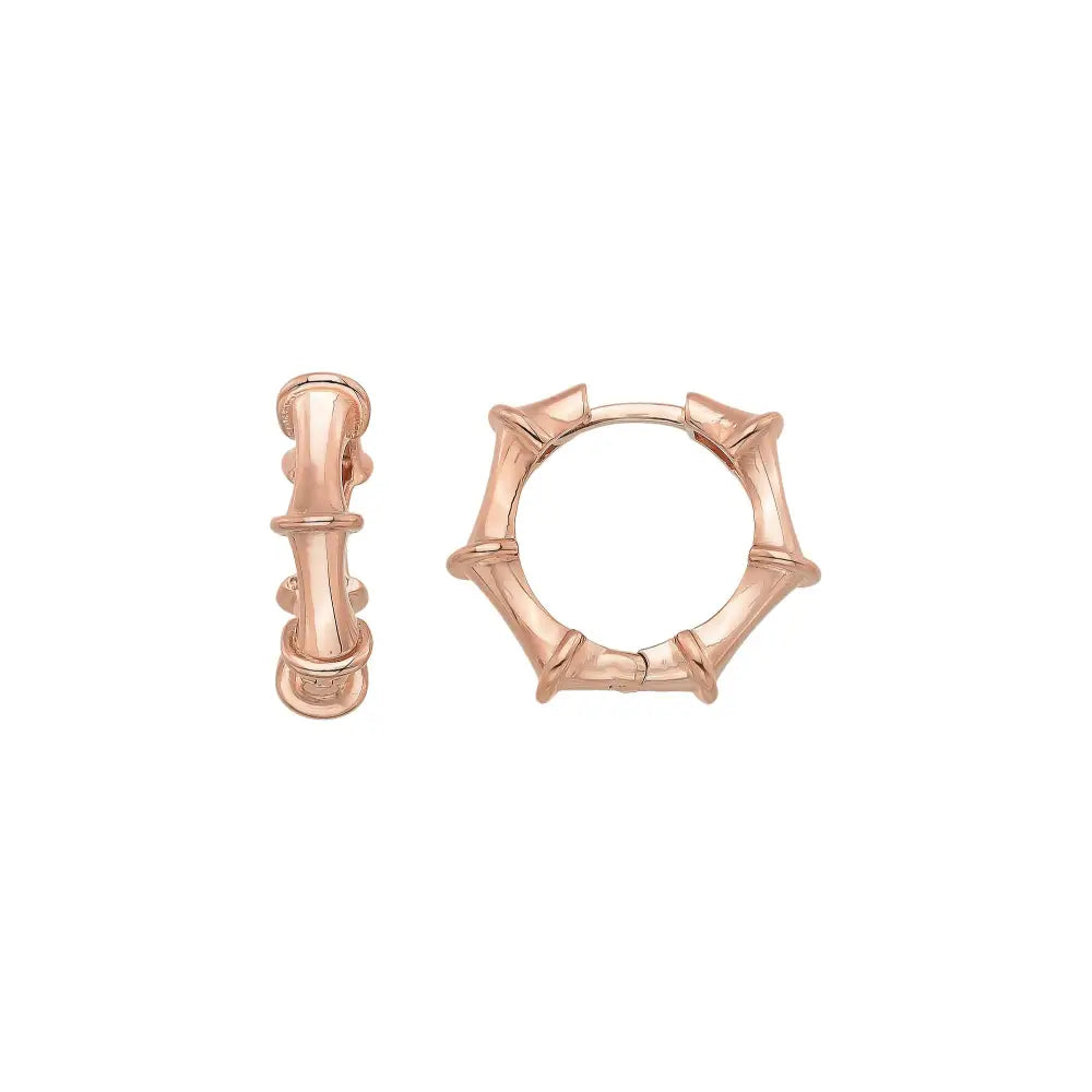 14K Gold Bamboo Hoop Earrings – 18mm Huggie Push Lock Hoops - Single (1 Earring) / Rose gold - Hoop Earrings