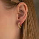 14K Gold Bamboo Hoop Earrings – Ribbed Huggie Push Lock Hoops - Earrings