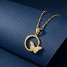 14K Gold Butterfly Necklace Circle Pendant Charm Dainty Nature Jewelry Gift - Pendants