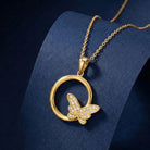14K Gold Butterfly Necklace Circle Pendant Charm Dainty Nature Jewelry Gift - Pendants