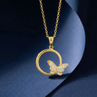 14K Gold Butterfly Necklace Circle Pendant Charm Dainty Nature Jewelry Gift - Pendants