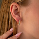 14K Gold Croissant Dome Hoop Earrings – Polished Twisted Huggies - Earrings