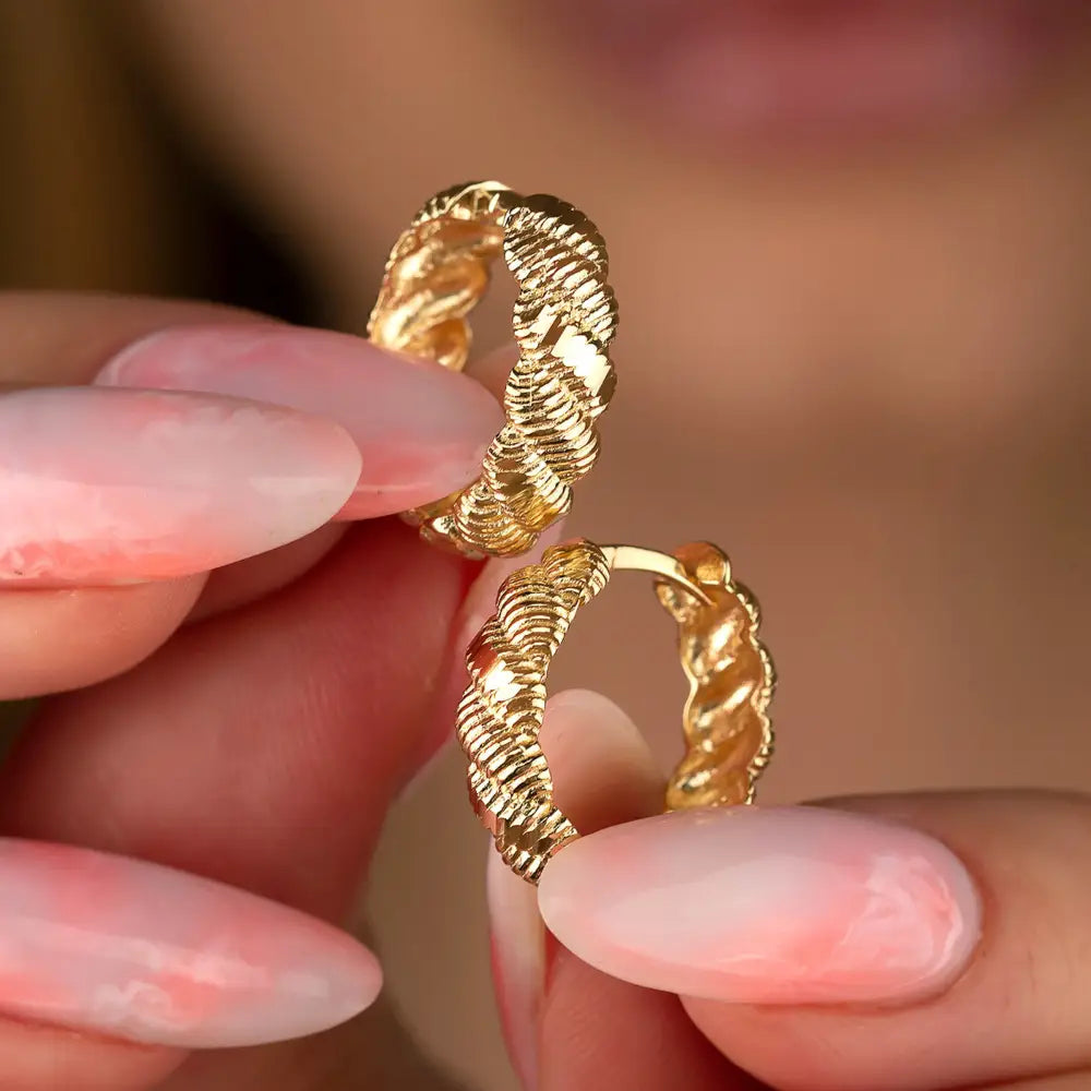 14K Gold Croissant Dome Hoop Earrings – Polished Twisted Huggies - Earrings