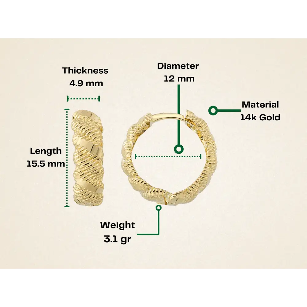 14K Gold Croissant Dome Hoop Earrings – Polished Twisted Huggies - Earrings