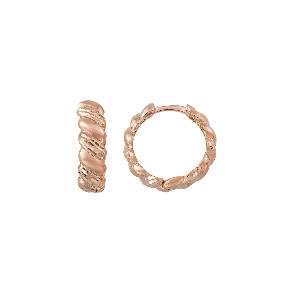 14K Gold Croissant Dome Hoop Earrings – Ribbed Chunky & Twisted Studs - Single (1 Earring) / 14K Rose Gold - Hoop
