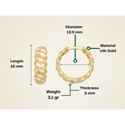14K Gold Croissant Dome Hoop Earrings – Ribbed Chunky & Twisted Studs - Hoop Earrings