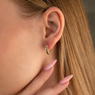 14K Gold Croissant Dome Hoop Earrings – Ribbed Chunky & Twisted Studs - Hoop Earrings