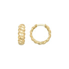 14K Gold Croissant Dome Hoop Earrings – Ribbed Chunky & Twisted Studs - Single (1 Earring) / 14K Yellow Gold - Hoop