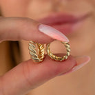 14K Gold Croissant Dome Hoop Earrings – Textured Twisted & Ribbed Huggies - Single (1 Earring) / 14K Yellow Gold - Hoop