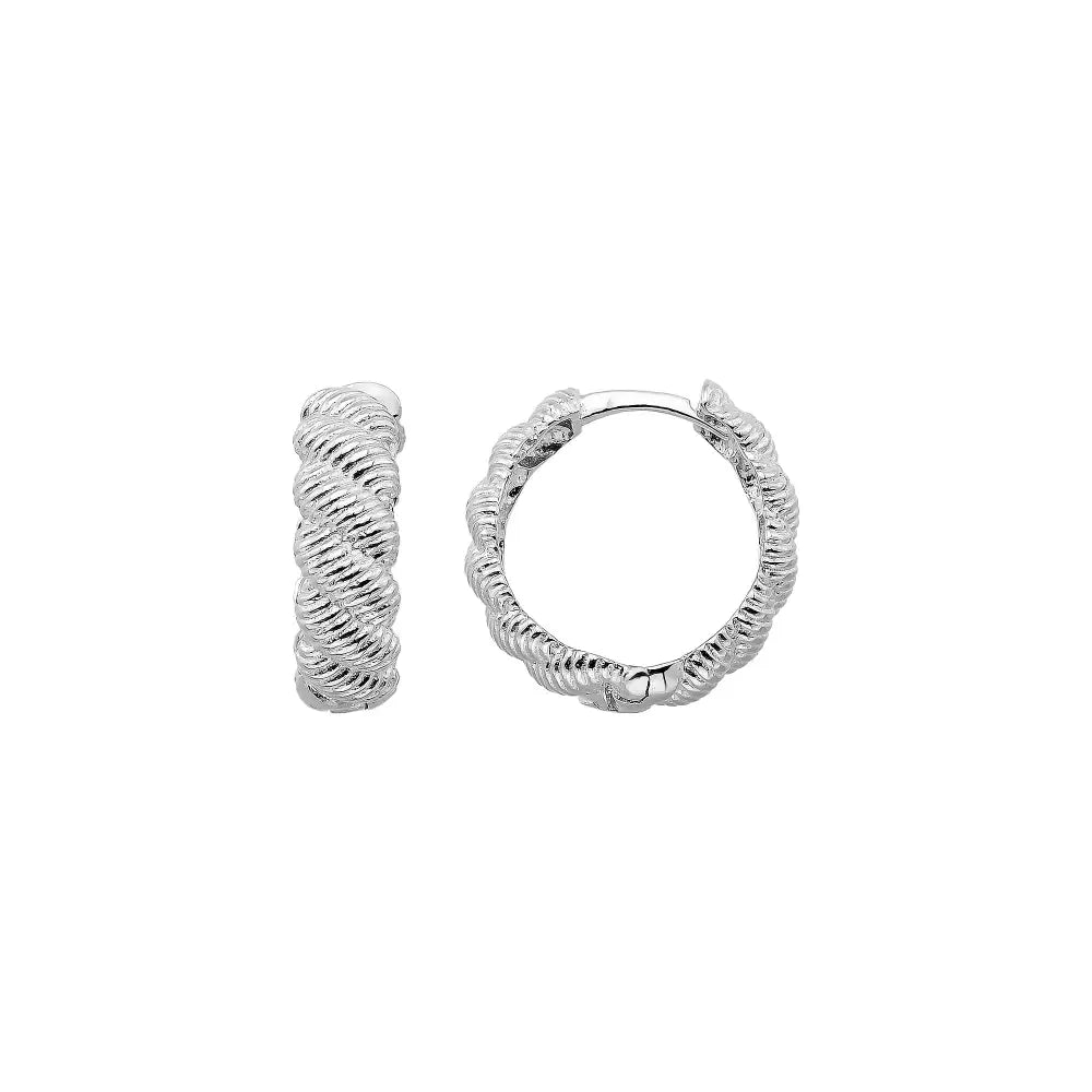 14K Gold Croissant Dome Hoop Earrings – Textured Twisted & Ribbed Huggies - Single (1 Earring) / 14K White Gold - Hoop