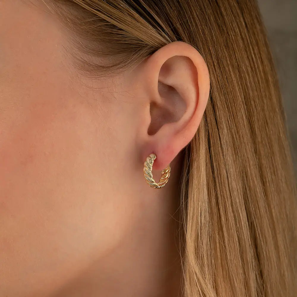 14K Gold Croissant Dome Hoop Earrings – Textured Twisted & Ribbed Huggies - Hoop Earrings