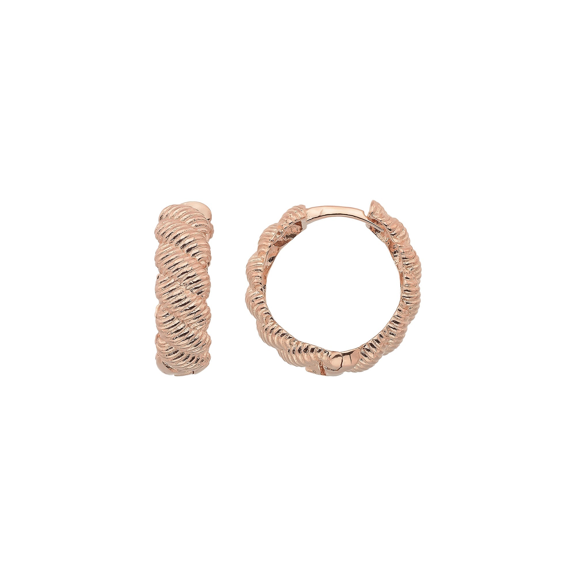 14K Gold Croissant Dome Hoop Earrings – Textured Twisted & Ribbed Huggies - Single (1 Earring) / 14K Rose Gold - Hoop