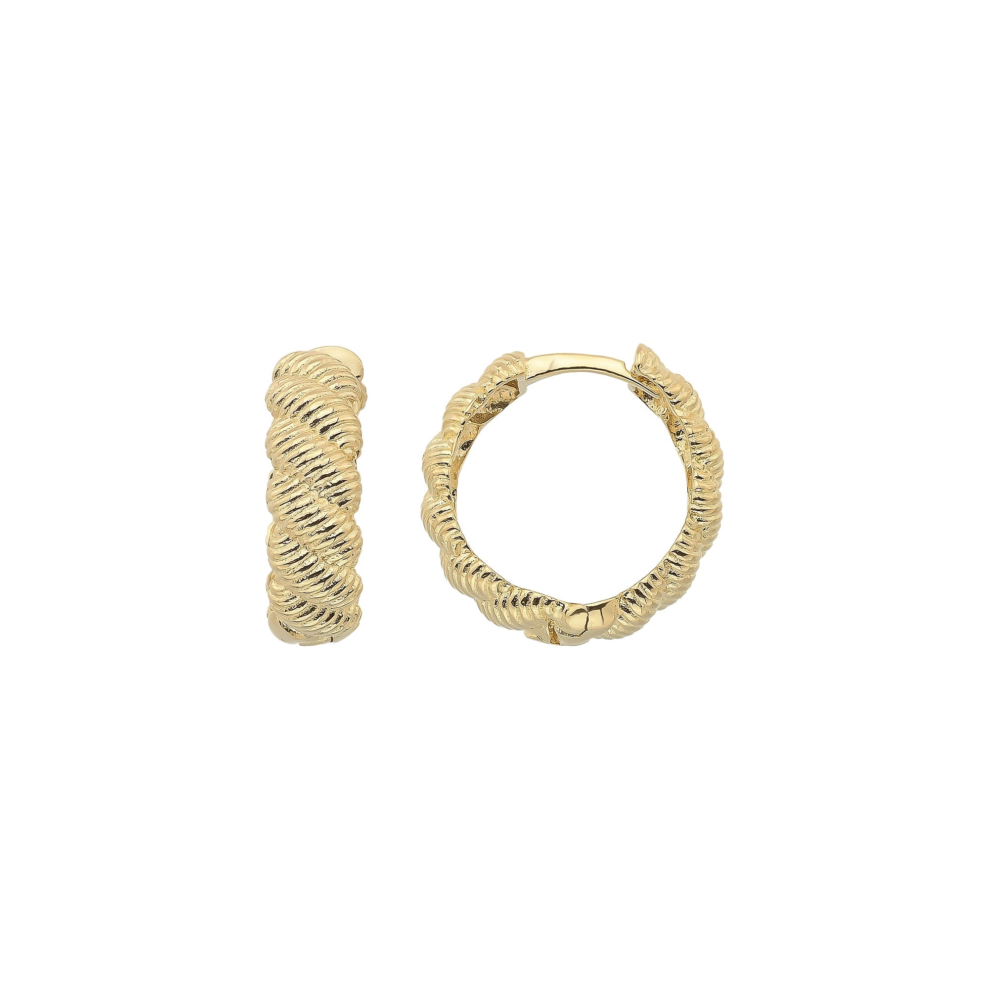 14K Gold Croissant Dome Hoop Earrings – Textured Twisted & Ribbed Huggies - Pair (2 Earrings) / 14K Yellow Gold - Hoop
