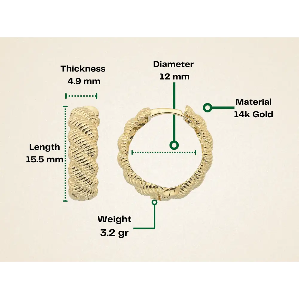 14K Gold Croissant Dome Hoop Earrings – Textured Twisted & Ribbed Huggies - Hoop Earrings