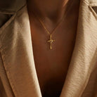 14K Gold Cross Necklace With Diamond Accent Elegant Handmade Religious Jewelry For Women - Jewelry