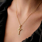 14K Gold Cross Necklace With Diamond Accent Elegant Handmade Religious Jewelry For Women - Jewelry