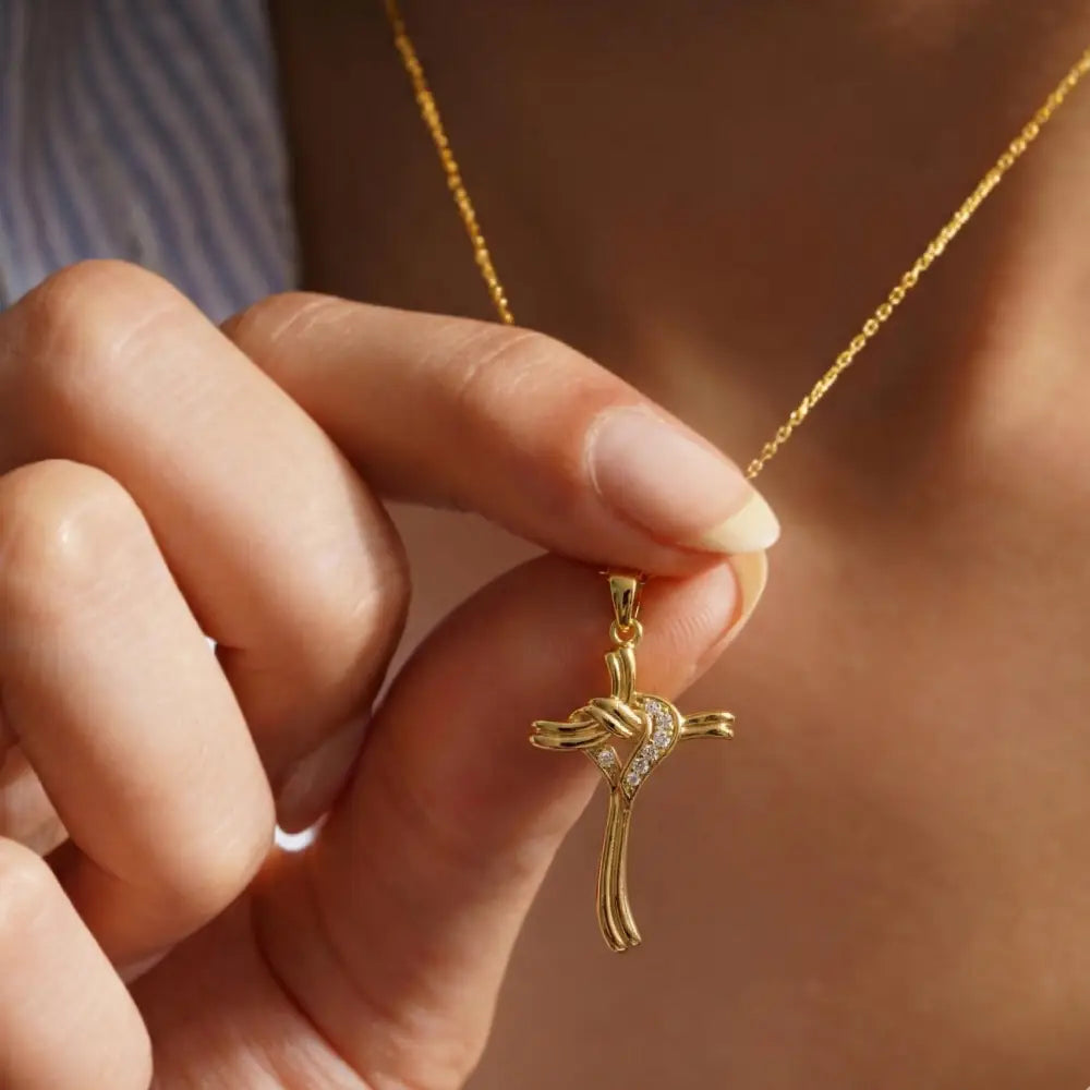14K Gold Cross Necklace With Diamond Accent Elegant Handmade Religious Jewelry For Women - Jewelry