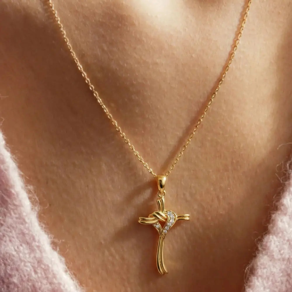 14K Gold Cross Necklace With Diamond Accent Elegant Handmade Religious Jewelry For Women - Jewelry