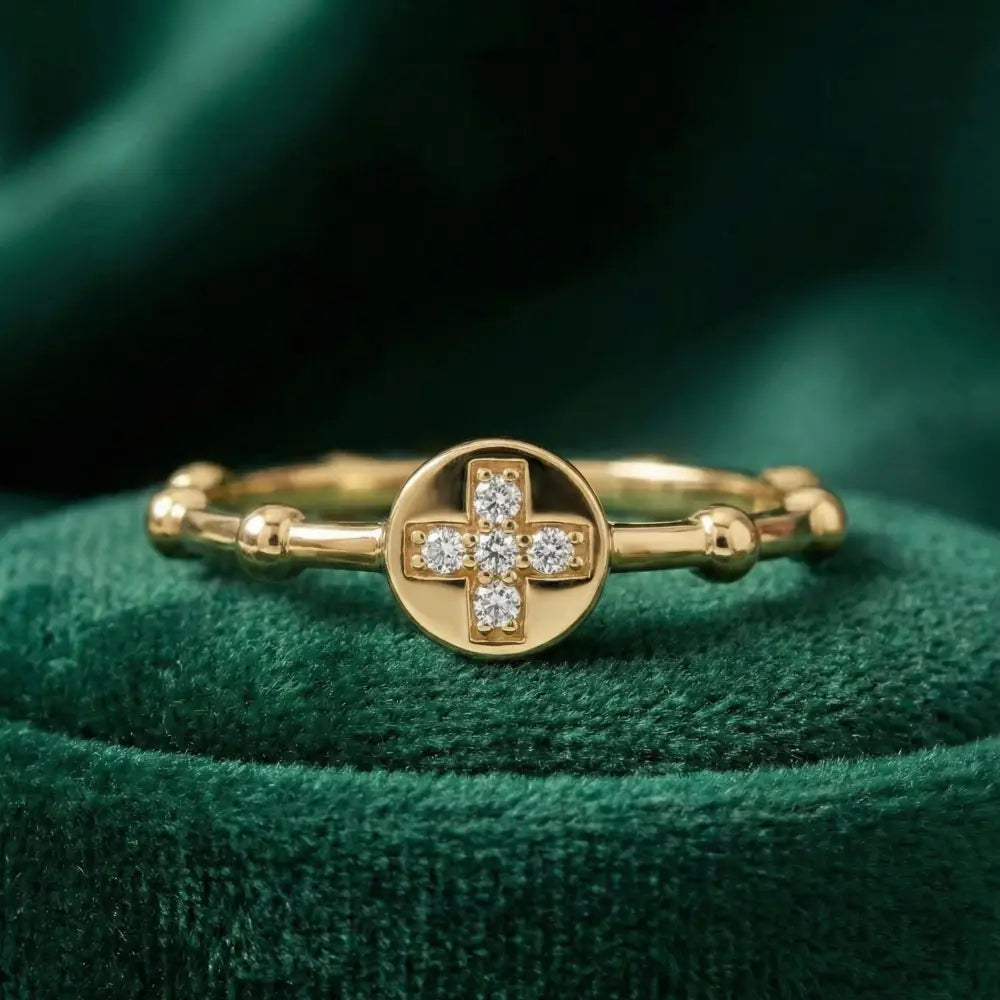 14K Gold Cross Ring with CZ Stone Faith Jewelry Elegant Adjustable Band