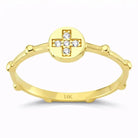 14K Gold Cross Ring with CZ Stone Faith Jewelry Elegant Adjustable Band - Band Ring