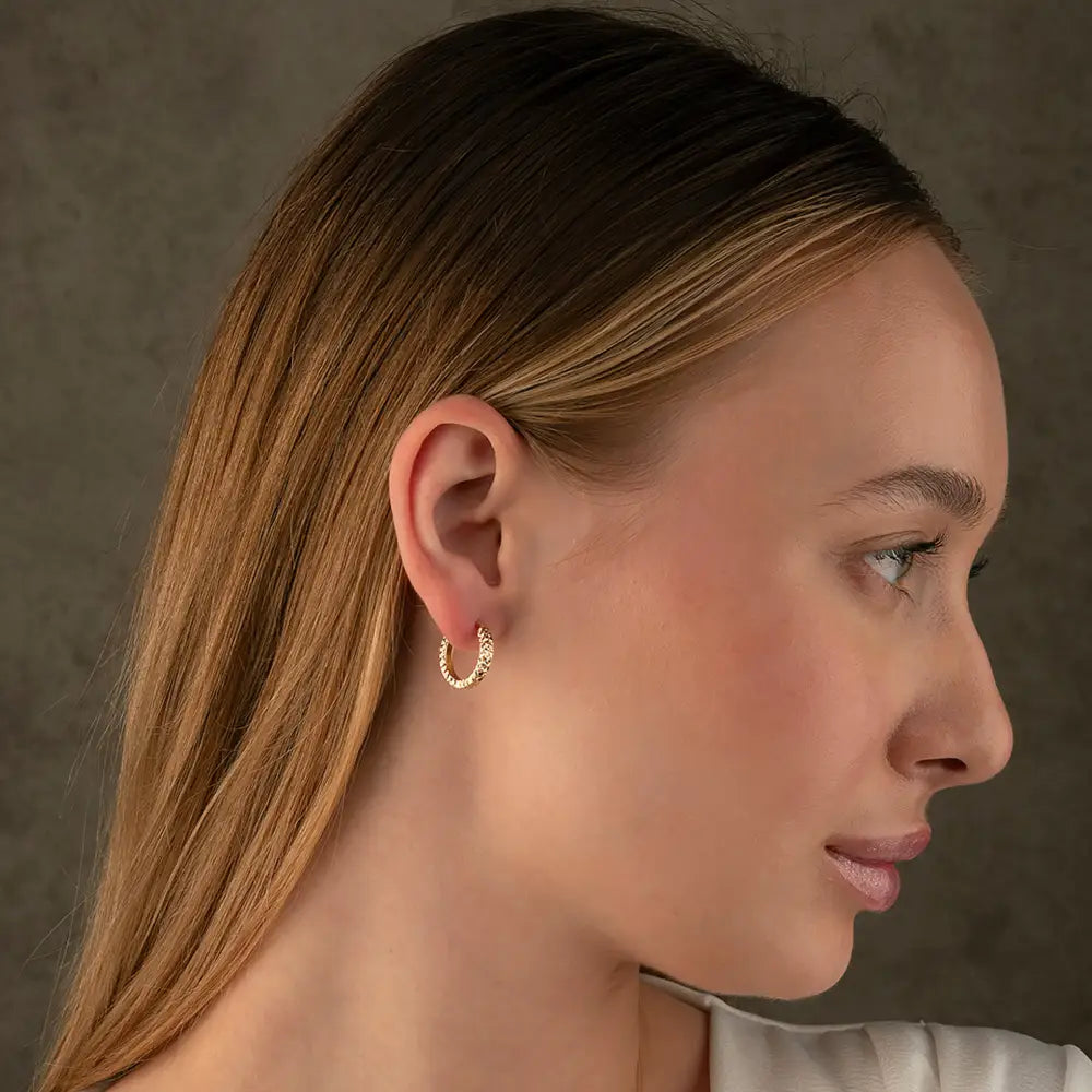 14K Gold Diamond Cut Huggie Hoop Earrings – Shiny Stacking Set of 2 - Hoop Earrings