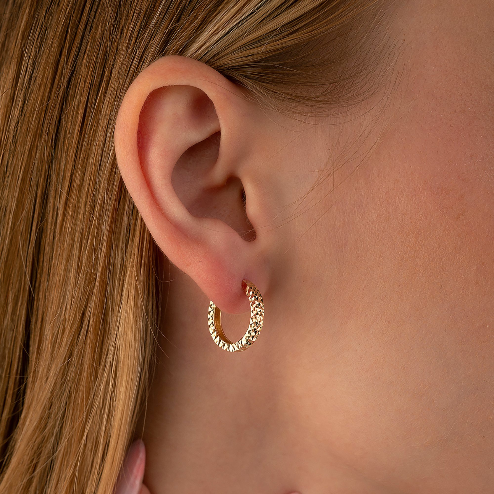 14K Gold Diamond Cut Huggie Hoop Earrings – Shiny Stacking Set of 2 - Hoop Earrings