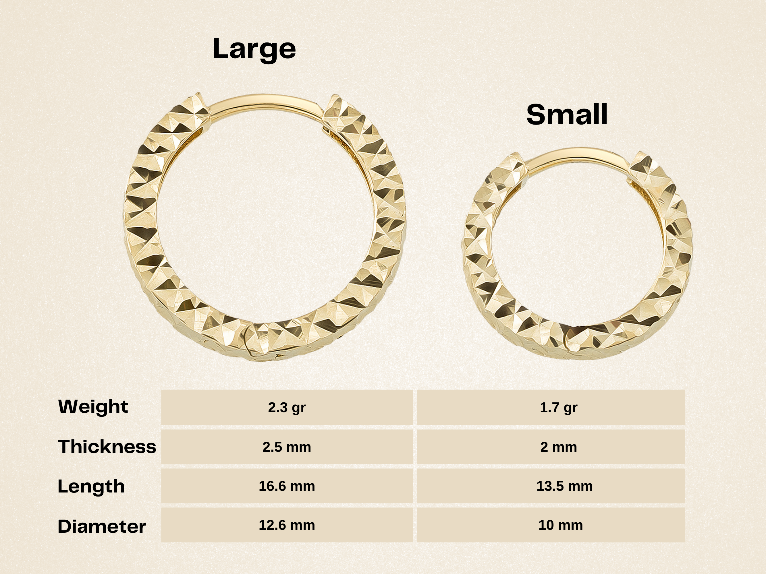 14K Gold Diamond Cut Huggie Hoop Earrings – Shiny Stacking Set of 2 - Hoop Earrings