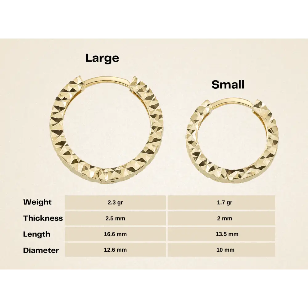 14K Gold Diamond Cut Huggie Hoop Earrings – Shiny Stacking Set of 2 - Hoop Earrings