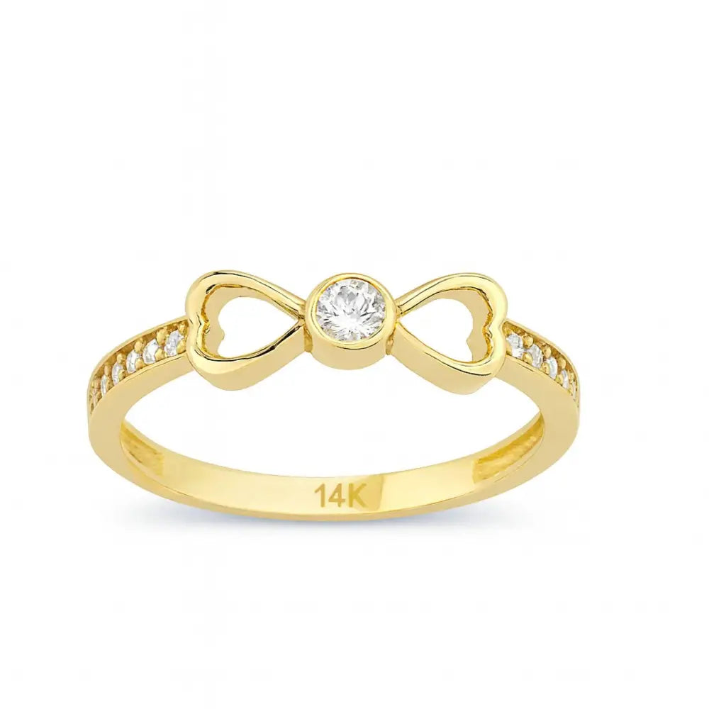 14K Gold Double Heart Ring Simulated Diamond Engagement Ring