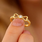 14K Gold Double Heart Ring Simulated Diamond Engagement Ring