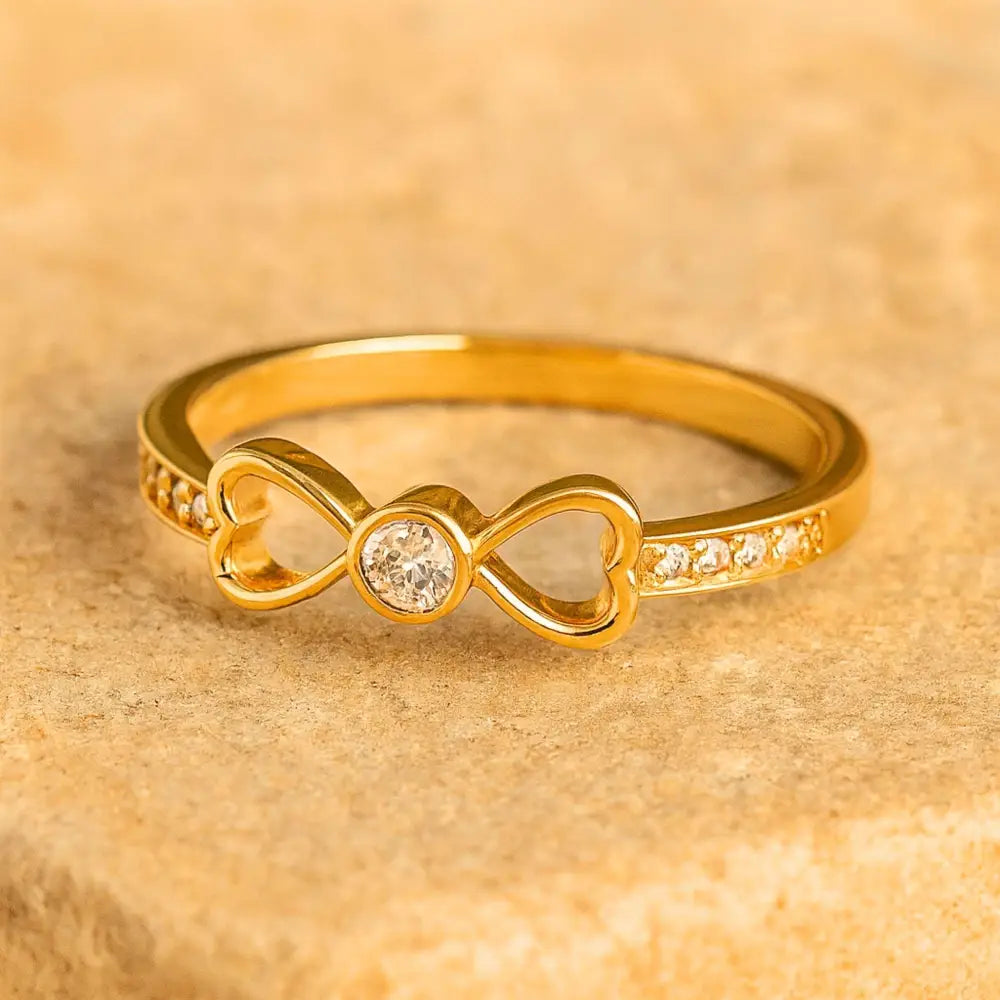 14K Gold Double Heart Ring Simulated Diamond Engagement Ring