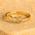 14K Gold Double Heart Ring Simulated Diamond Engagement Ring