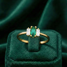 14K Gold Engagement Ring Emerald with Diamonds Unique Three Stone Jewelry for Women