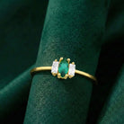 14K Gold Engagement Ring Emerald with Diamonds Unique Three Stone Jewelry for Women