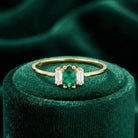 14K Gold Engagement Ring Emerald with Diamonds Unique Three Stone Jewelry for Women