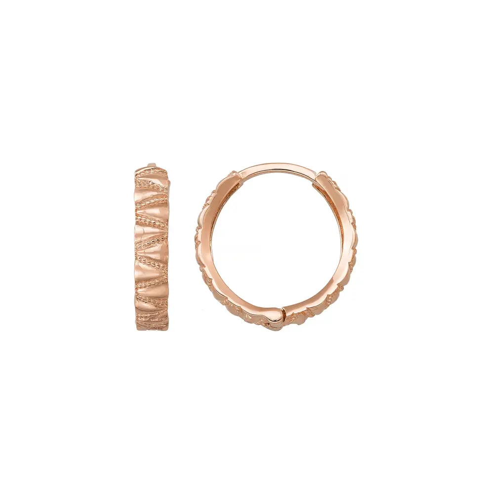 14K Gold Engraved Hoop Earrings Handcrafted Geometric Textured Design Jewelry for Her - Single Small / 14K Rose Gold