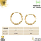 14K Gold Engraved Hoop Earrings Handcrafted Geometric Textured Design Jewelry for Her - Hoop Earrings