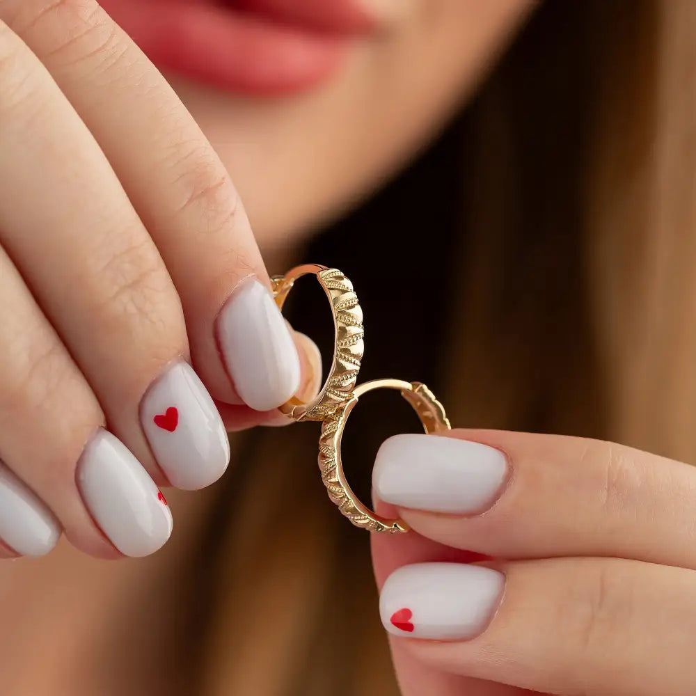 14K Gold Engraved Hoop Earrings Handcrafted Geometric Textured Design Jewelry for Her - Hoop Earrings