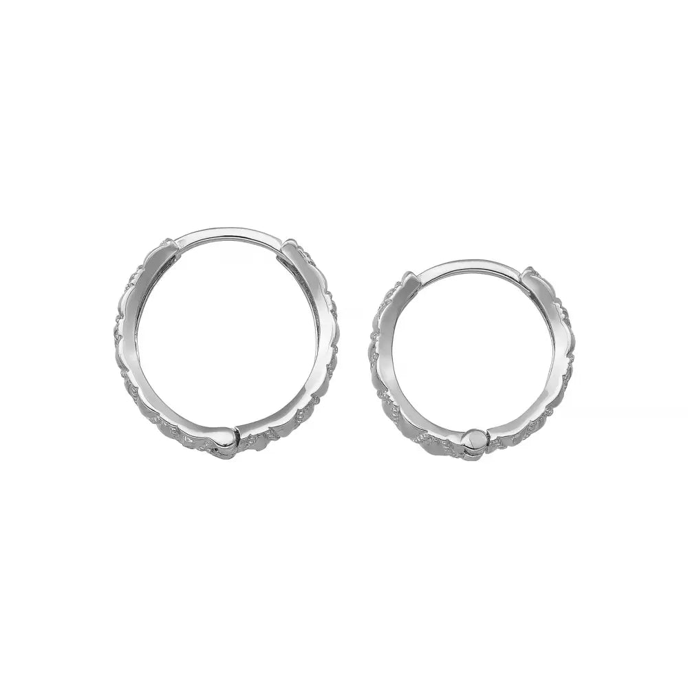 14K Gold Engraved Hoop Earrings Handcrafted Geometric Textured Design Jewelry for Her - Hoop Earrings