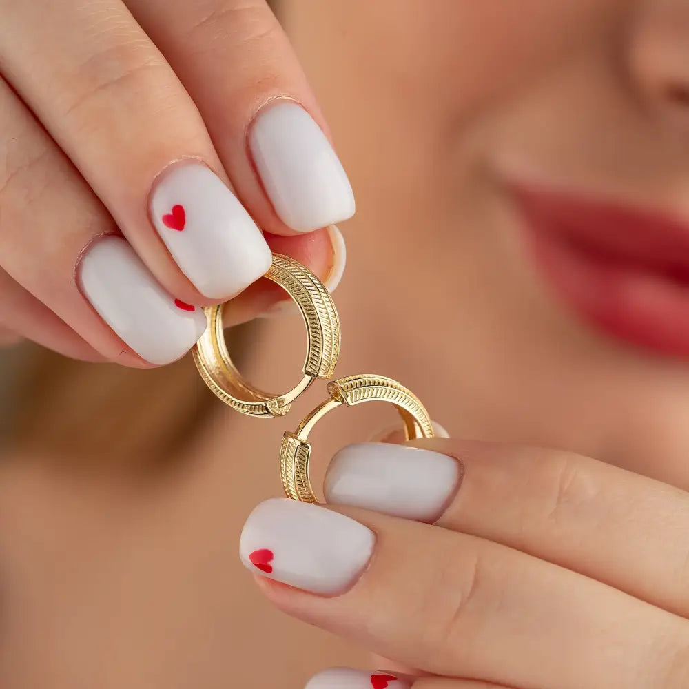 14K Gold Engraved Hoops Handcrafted Dainty Earrings for Women Jewelry for Her - Hoop Earrings