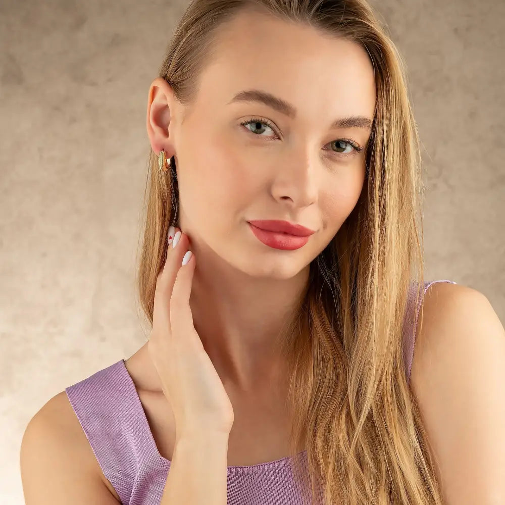 14K Gold Engraved Hoops Handcrafted Dainty Earrings for Women Jewelry for Her - Hoop Earrings