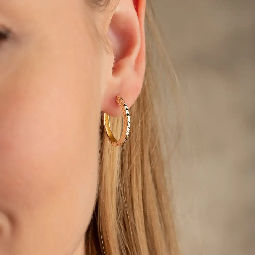 14K Gold Faceted Hoop Earrings Handmade Geometric Gold Jewelry for Women - Hoop Earrings