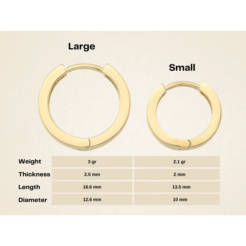 14K Gold Flat Edge Huggie Hoop Earrings – Simple Stacking Set of 2 Earrings - Hoop Earrings