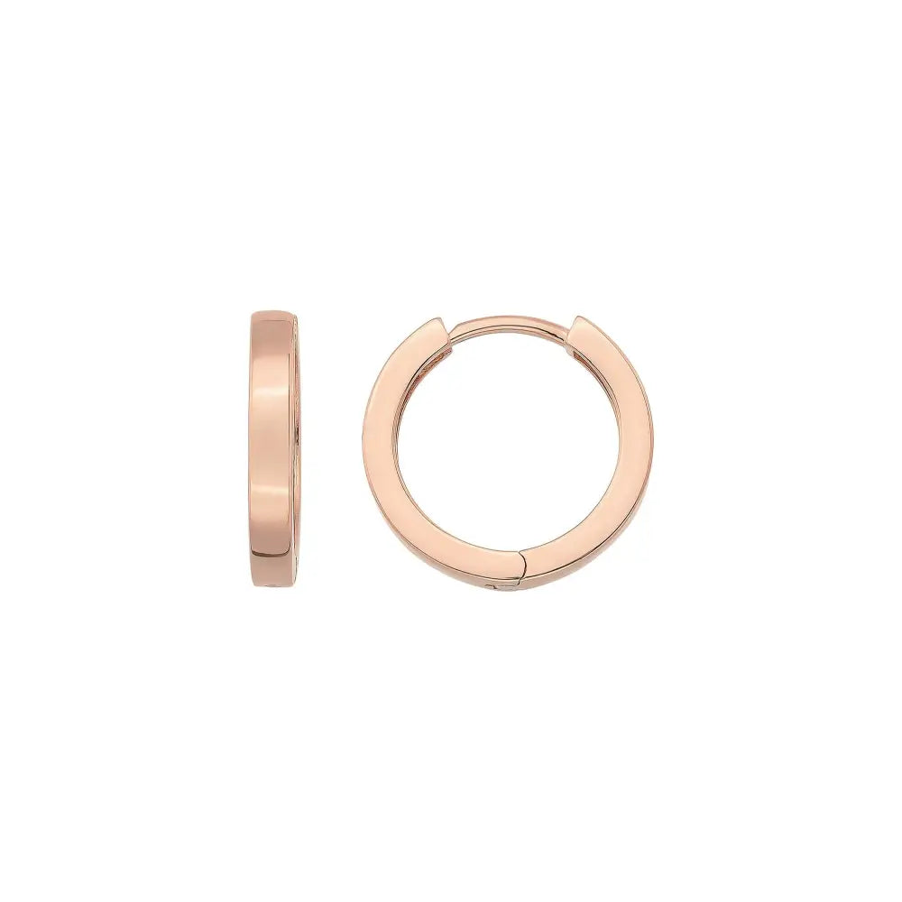 14K Gold Flat Edge Huggie Hoop Earrings – Simple Stacking Set of 2 Earrings - Single Small / 14K Rose Gold - Hoop