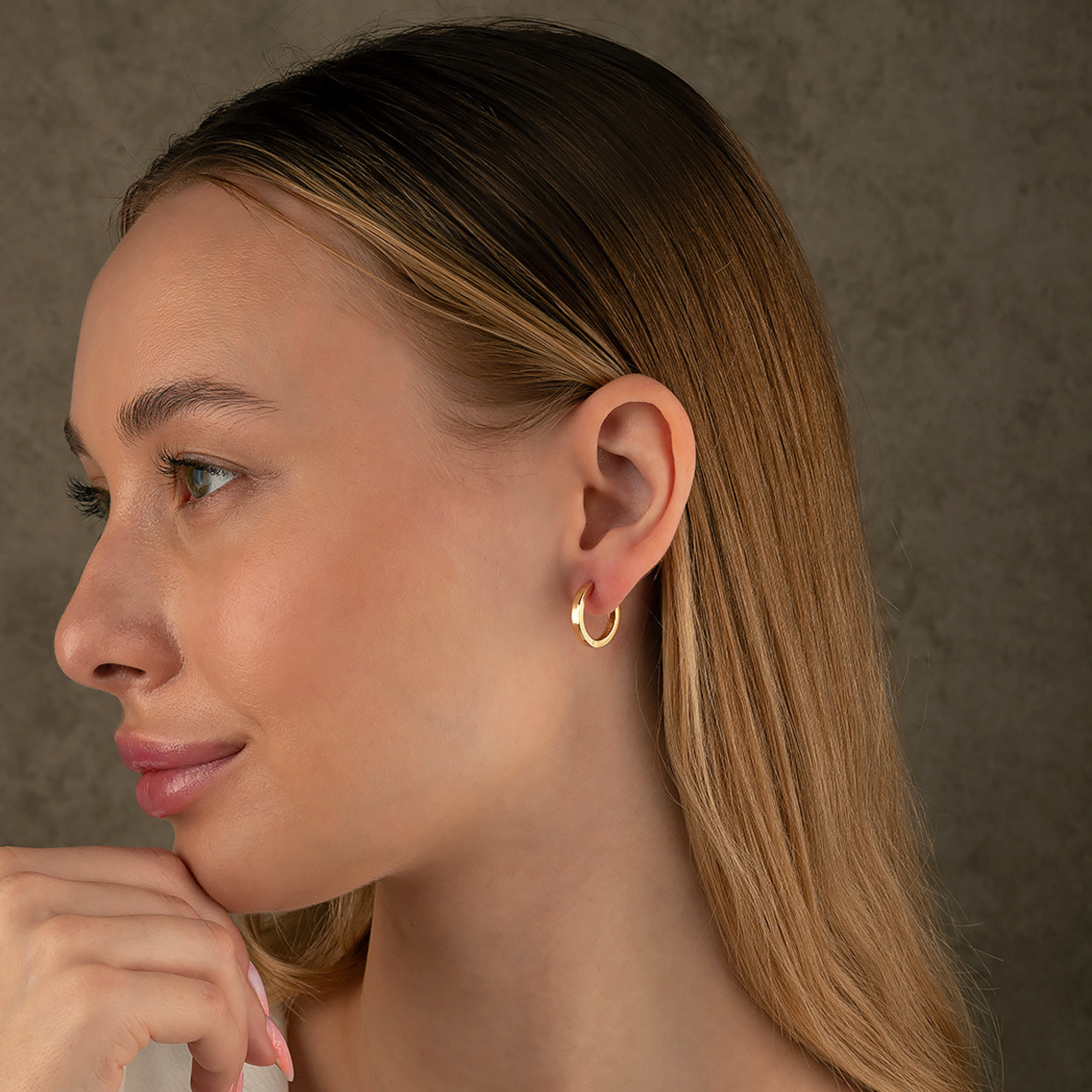 14K Gold Flat Edge Huggie Hoop Earrings – Simple Stacking Set of 2 Earrings - Hoop Earrings