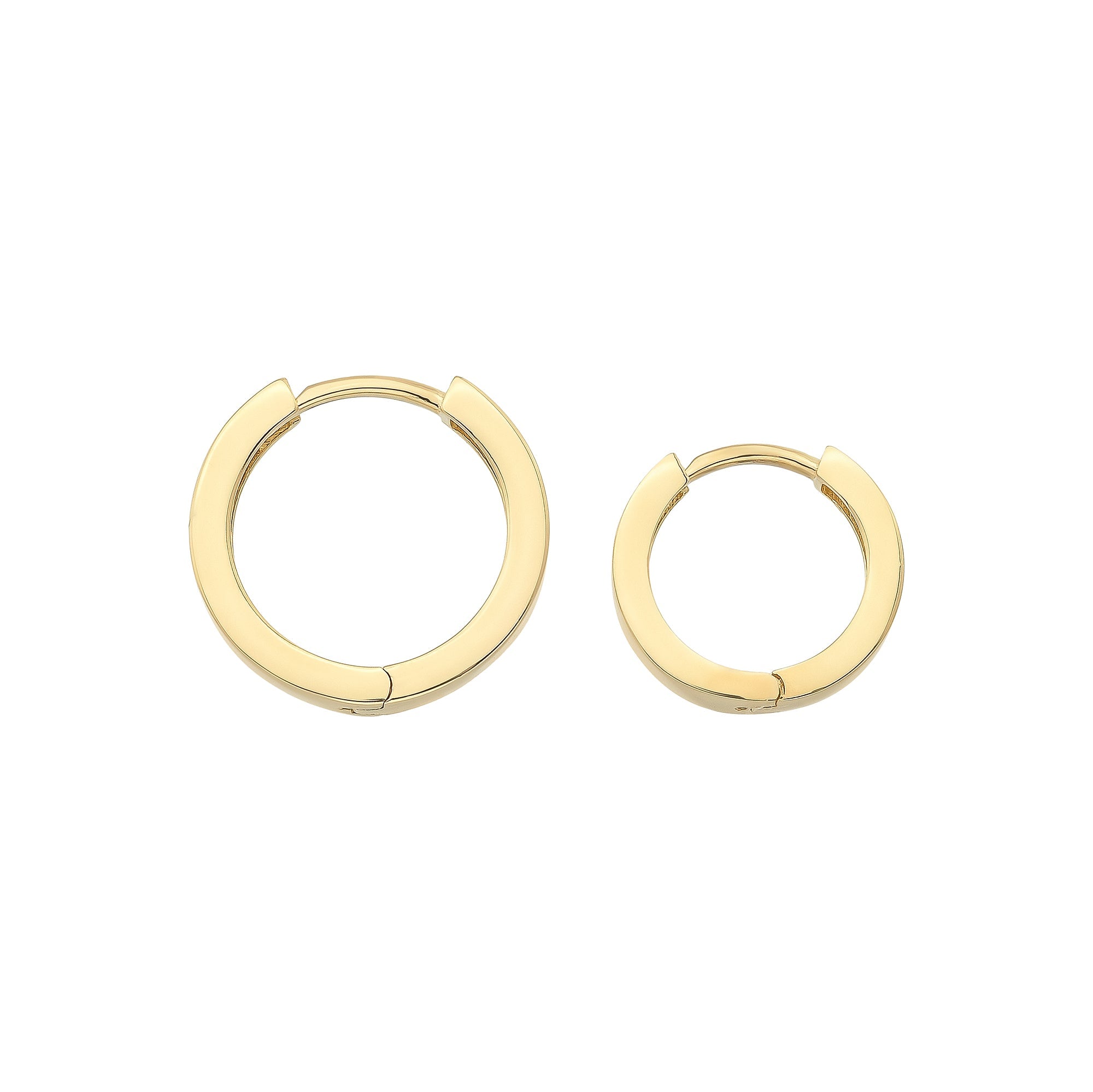 14K Gold Flat Edge Huggie Hoop Earrings – Simple Stacking Set of 2 Earrings - Hoop Earrings