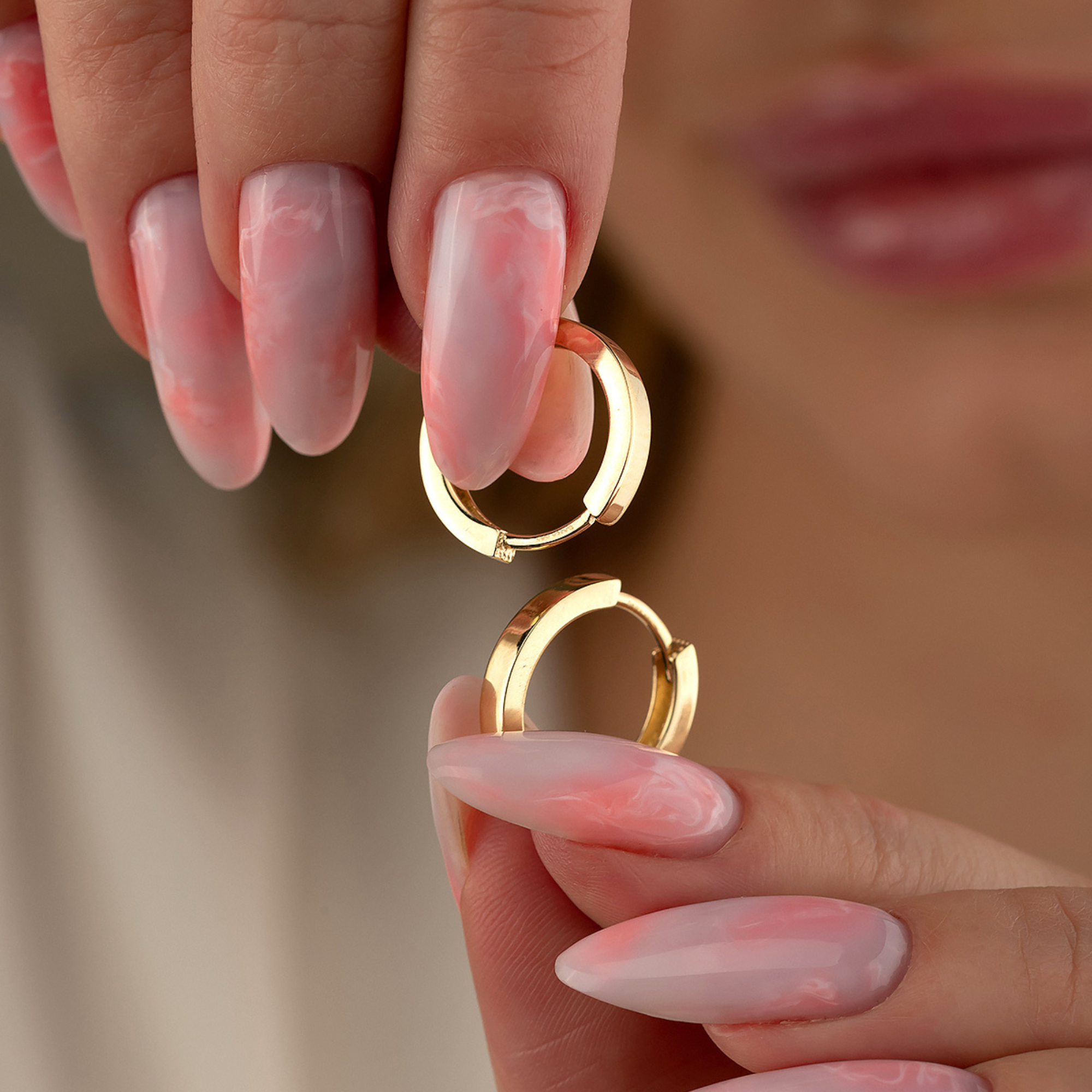 14K Gold Flat Edge Huggie Hoop Earrings – Simple Stacking Set of 2 Earrings - Hoop Earrings