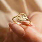 14K Gold Floral CZ Stone Ring Simple Elegant Design Adjustable Band for Women