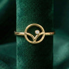 14K Gold Floral CZ Stone Ring Simple Elegant Design Adjustable Band for Women